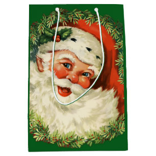 Bolsa De Regalo Mediana Papá Noel Vintage con guiso de pino