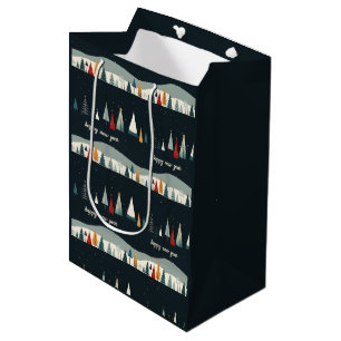 Bolsa De Regalo Mediana Papel de ajuste de patrón de árbol de Navidad oscu