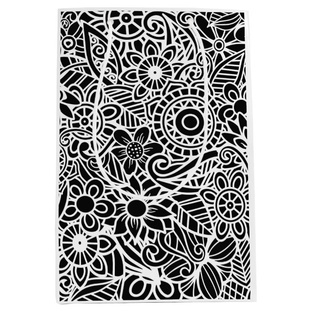 Bolsa De Regalo Mediana Papel de ajuste de regalo blanco negro floral mode (Anverso)