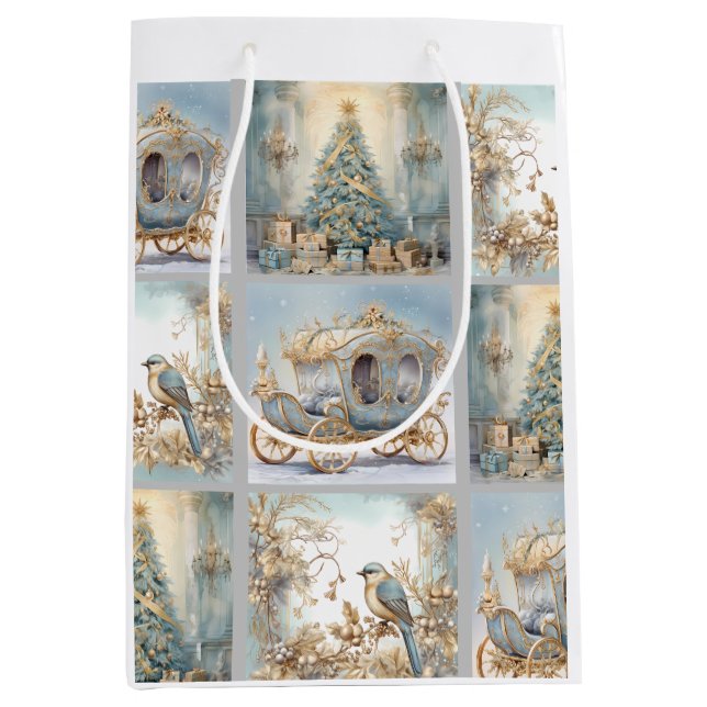Bolsa De Regalo Mediana Papel de envolver elegante azul y dorado (Anverso)