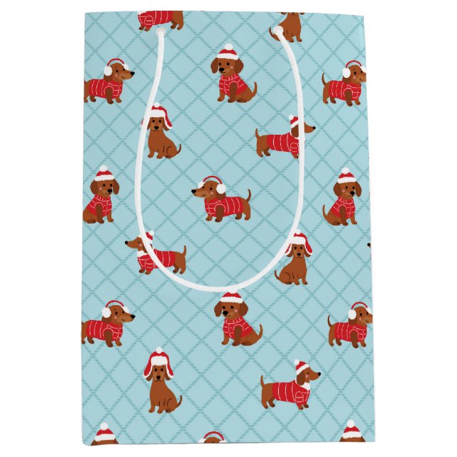 Bolsa De Regalo Mediana Papel de envolvimiento de Dachshund para Navidades (Anverso)