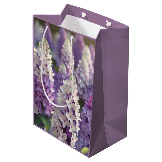 Bolsa De Regalo Mediana Papel de envolvimiento de flores moradas (Angulo reverso)