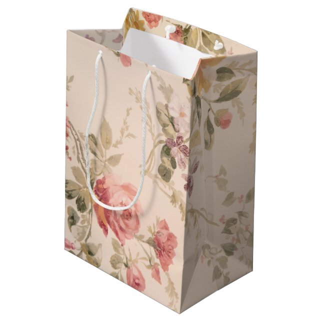 Bolsa De Regalo Mediana Papel de fondo floral anticuado (Angulo reverso)