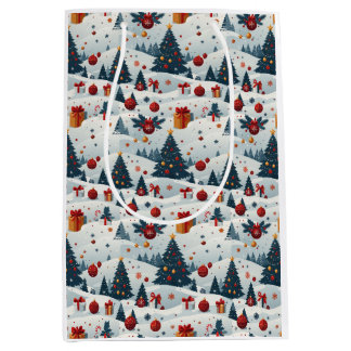 Bolsa De Regalo Mediana Papel de regalo con patrón de árboles de Navidad l