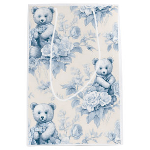 Bolsa De Regalo Mediana Papel higiénico francés con estampado floral y oso