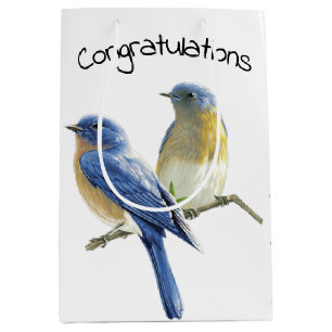 Bolsa De Regalo Mediana Par de pájaro azul en blanco