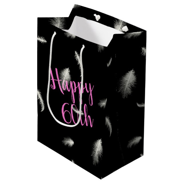 Bolsa de regalo mediana para 60 cumpleaños con plu (Angulo Anverso)