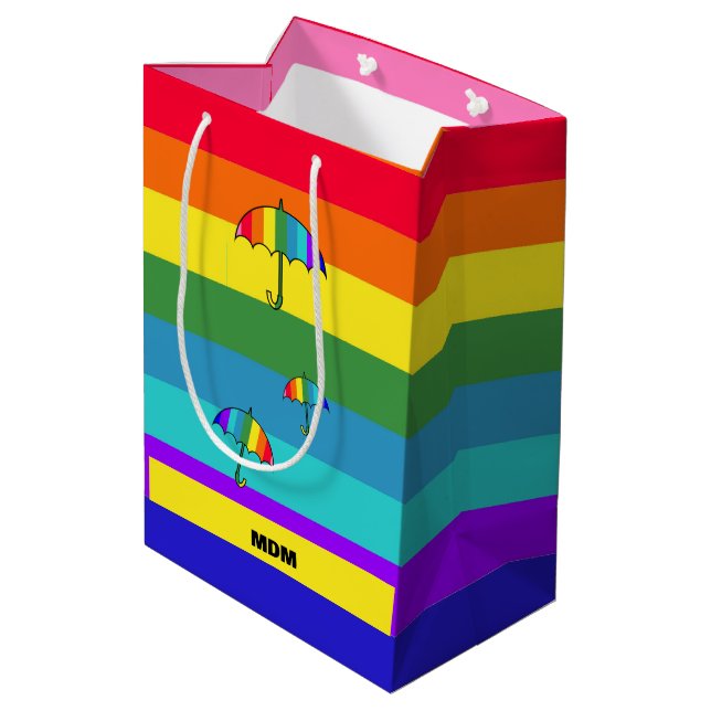 Bolsa De Regalo Mediana Paraguas rayados del arco iris (Angulo reverso)