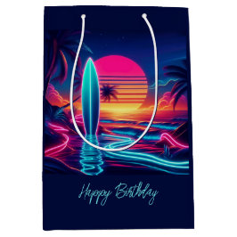 Bolsa De Regalo Mediana Paraíso de Surfboard Sunset Luces Neon-