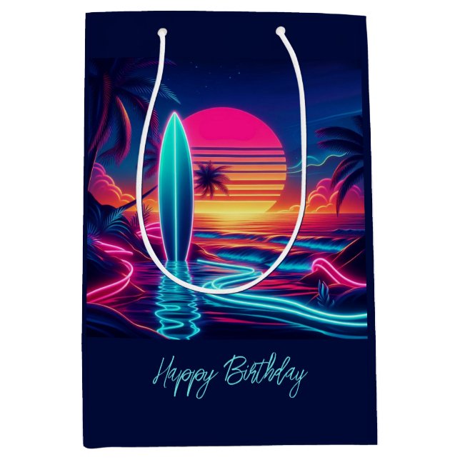 Bolsa De Regalo Mediana Paraíso de Surfboard Sunset Luces Neon- (Anverso)
