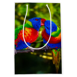Bolsa De Regalo Mediana Pareja colorida de loros de besos