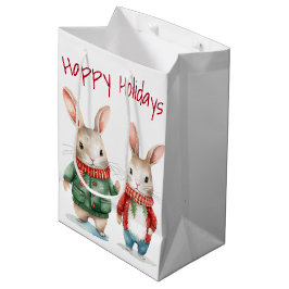 Bolsa De Regalo Mediana Pareja de conejos Cottontail de Navidad