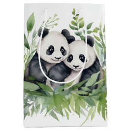 Bolsa De Regalo Mediana Pareja de Pandas en hojas de bambú