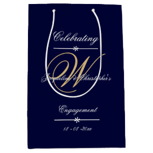 Bolsa De Regalo Mediana Participación Elegante Monograma Script Moda Oro