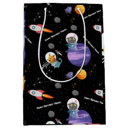 Bolsa De Regalo Mediana Partido Cumpleaños Espacial, Texto Personalizado
