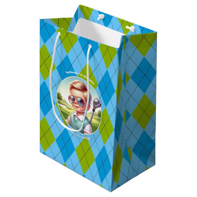 Bolsa De Regalo Mediana Partido de cumpleaños de Golf Boy (Angulo Anverso)