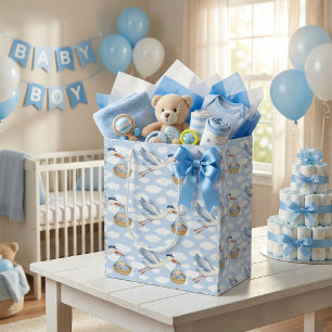 Bolsa De Regalo Mediana Parto de cigüeñas Niño Cute Azul