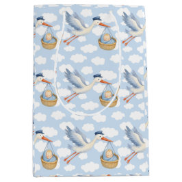 Bolsa De Regalo Mediana Parto de cigüeñas Niño Cute Azul