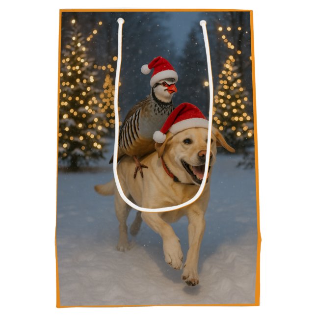Bolsa De Regalo Mediana Partridge riding yellow labrador Christmas card (Reverso)