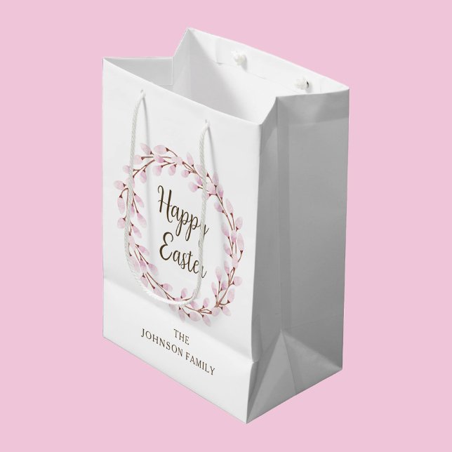 Bolsa De Regalo Mediana Pascua salvaje rosa y rosa (Cute Pink Pussy Willow Easter Medium Gift Bag)