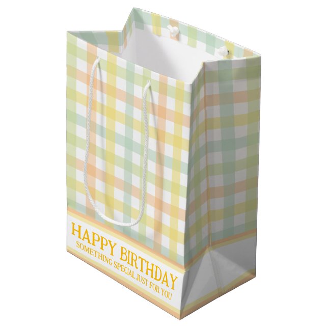 Bolsa De Regalo Mediana Pastel azul amarillo verde naranja moderno Gingham (Angulo Anverso)