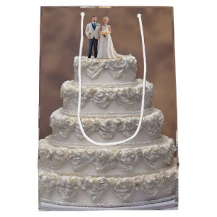 Bolsa De Regalo Mediana Pastel Boda Blanco De Cinco Niveles Con Pareja Bri
