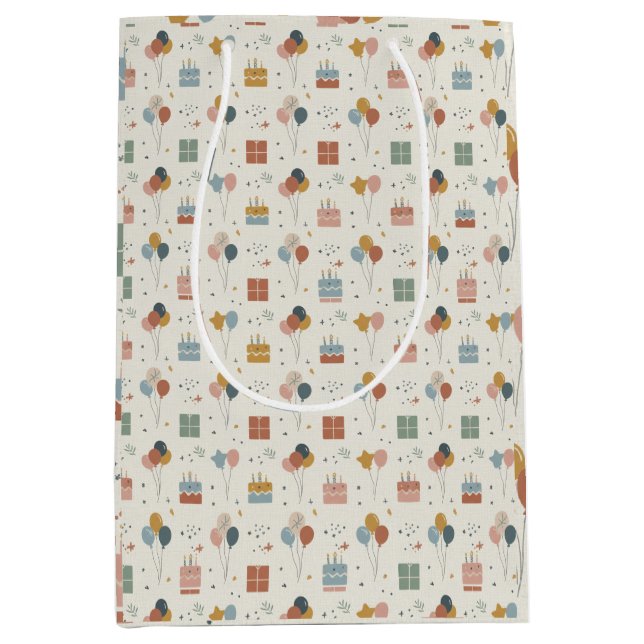 Bolsa De Regalo Mediana Pastel Cakes, Balloons & Confetti Scandi (Anverso)