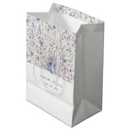 Bolsa De Regalo Mediana Pastel Classy Ornate Watercolor Peacock Boda