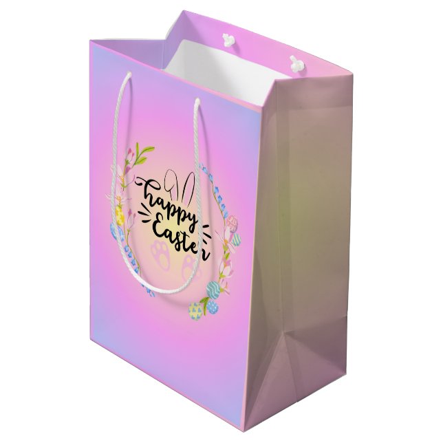 Bolsa De Regalo Mediana Pastel de contorno de conejo de pascua feliz (Angulo reverso)