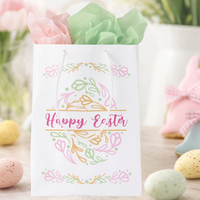 Bolsa De Regalo Mediana Pastel Pink Green Floral Easter Egg Happy Easter (Subido por el creador)