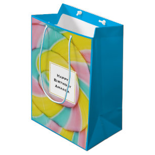 Bolsa De Regalo Mediana Pastel Rainbow Spiral Candy Foto Cumpleaños