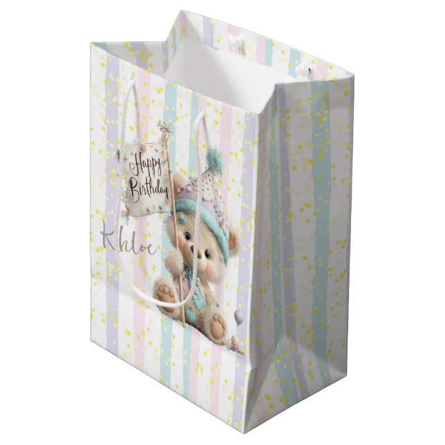Bolsa De Regalo Mediana Pastel Teddy Bear Birthday  (Angulo Anverso)