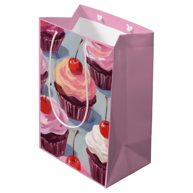 Bolsa De Regalo Mediana Pasteles de cerezo escarchado | Celebración de cum (Angulo reverso)