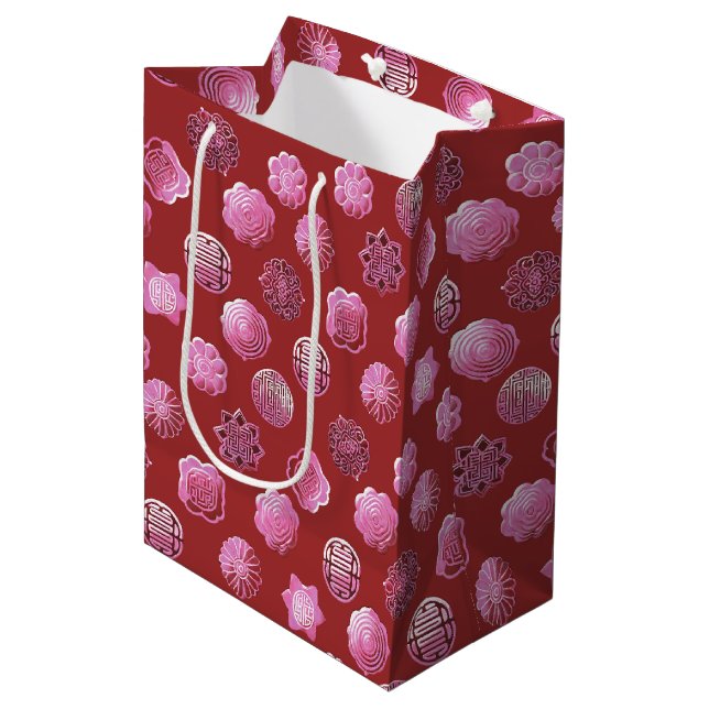 Bolsa De Regalo Mediana Pasteles de luna rosados y rojos (Angulo Anverso)