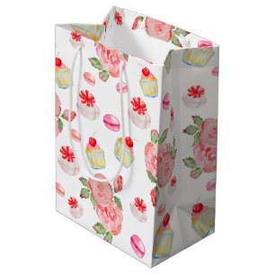 Bolsa De Regalo Mediana Pasteles dulces y rosas en acuarela