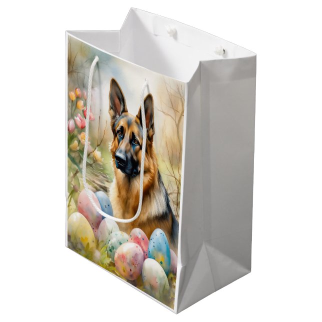 Bolsa De Regalo Mediana Pastor alemán con huevos de Pascua (Angulo Anverso)