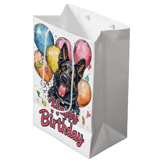 Bolsa De Regalo Mediana Pastor belga con globos (Angulo Anverso)