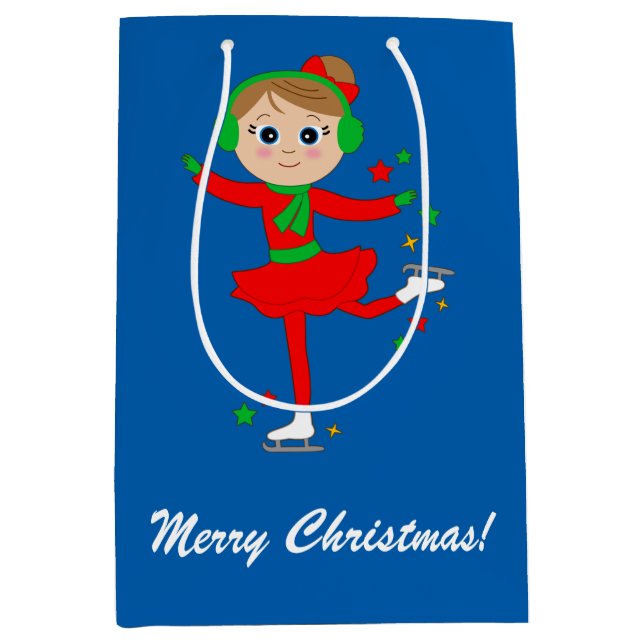 Bolsa De Regalo Mediana Patinador de hielo del navidad con las estrellas (Anverso)