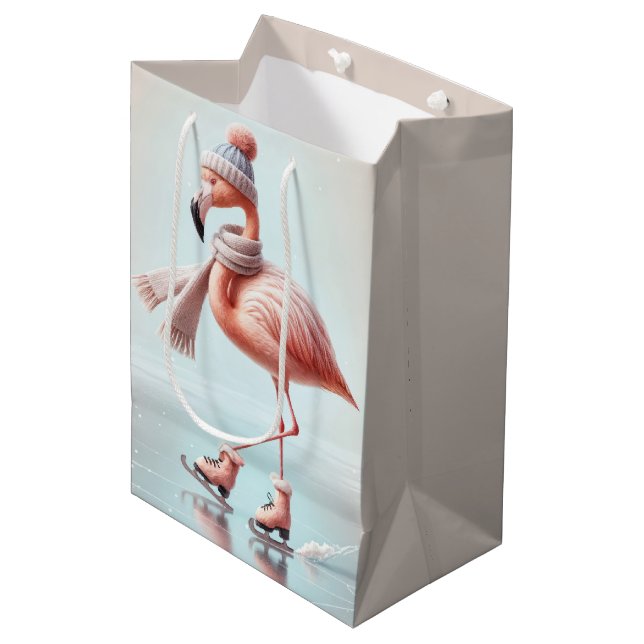 Bolsa De Regalo Mediana Patinador de hielo Pink Flamingo (Angulo Anverso)
