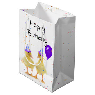 Bolsa De Regalo Mediana Patos de fiesta de cumpleaños con globo
