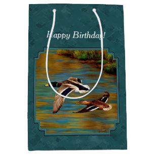 Bolsa De Regalo Mediana Patos Mallard en Vuelo Verde azulado