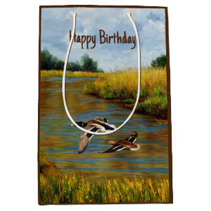 Bolsa De Regalo Mediana Patos Mallard Volando Sobre El Estanque
