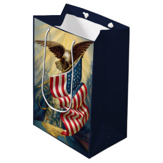 Bolsa De Regalo Mediana Patriotismo Antiguo, Bandera Americana del Águila