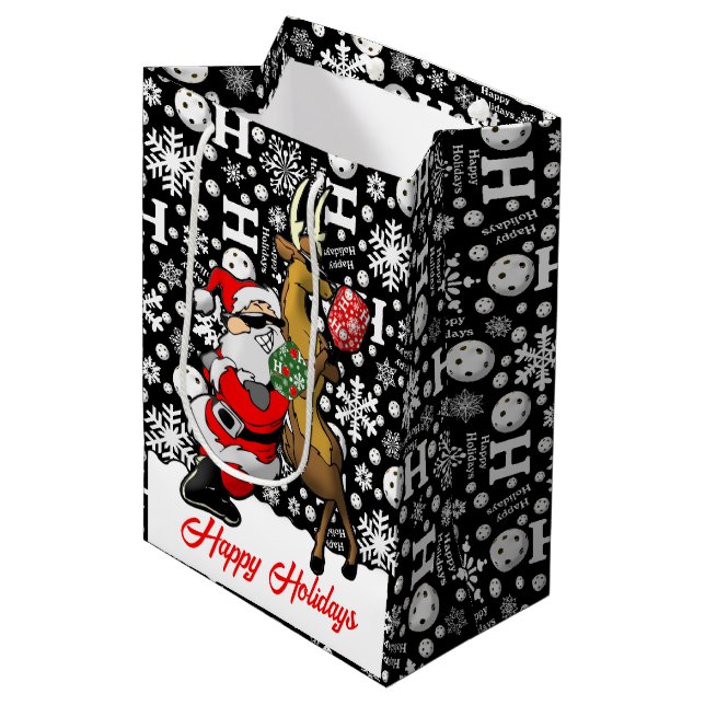 Bolsa De Regalo Mediana Patrocinadores de Pickleball Santa & Reindee Snowf (Angulo Anverso)