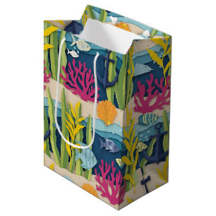 Bolsa De Regalo Mediana Patrón acuarela náutico retro (10)