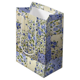 Bolsa De Regalo Mediana Patrón anticuado de hebilla floral azul