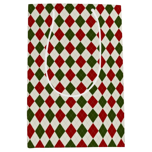 Bolsa De Regalo Mediana Patrón Argyle de Navidades clásicos (Anverso)