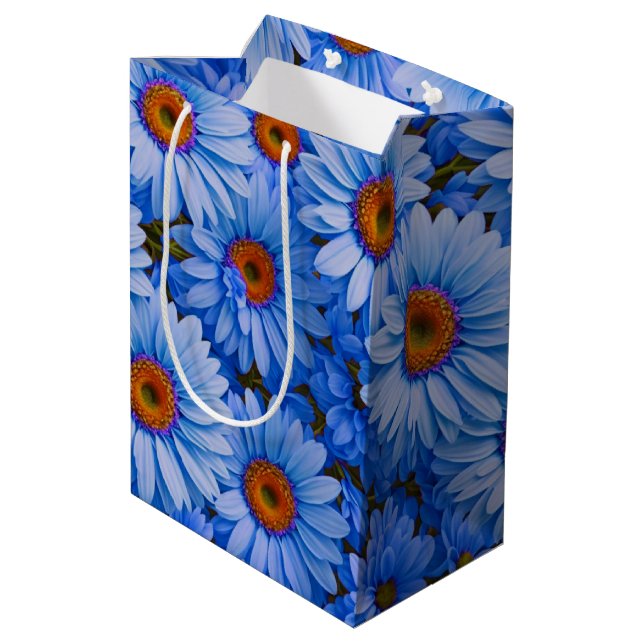 Bolsa De Regalo Mediana Patrón azul floral azul girasol azul marea (Angulo reverso)