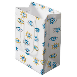 Bolsa De Regalo Mediana Patrón azul, oro y blanco de Mati de ojos griegos