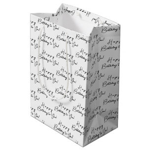 Bolsa De Regalo Mediana Patrón blanco: negro feliz cumpleaños personalizad